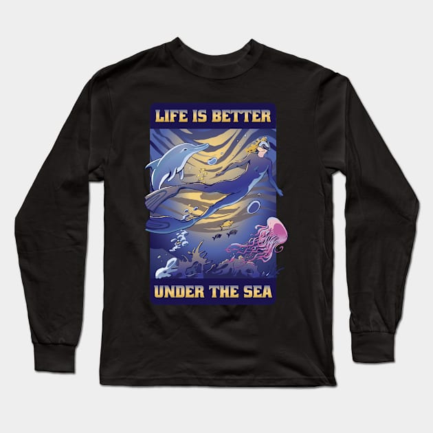 Under The Sea Funny Scuba Diving Gift Long Sleeve T-Shirt by CatRobot